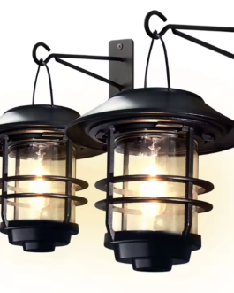 2 Pack Solar Lantern Outdoor Lights, Hanging Solar Wall Sconce Outdoor